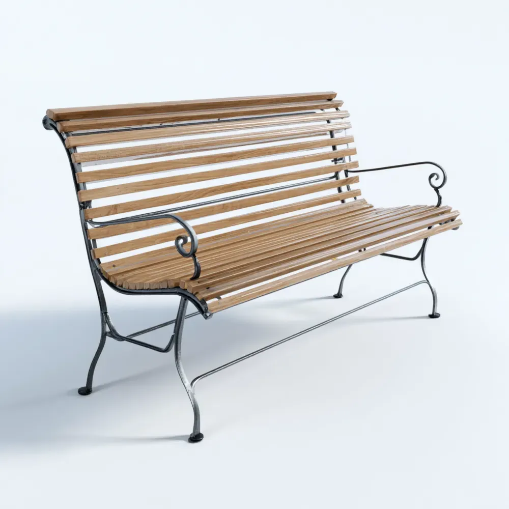 ガーデンベンチ 木製スチール製 120x60x80cm - ナチュラル - クラシックデザイン