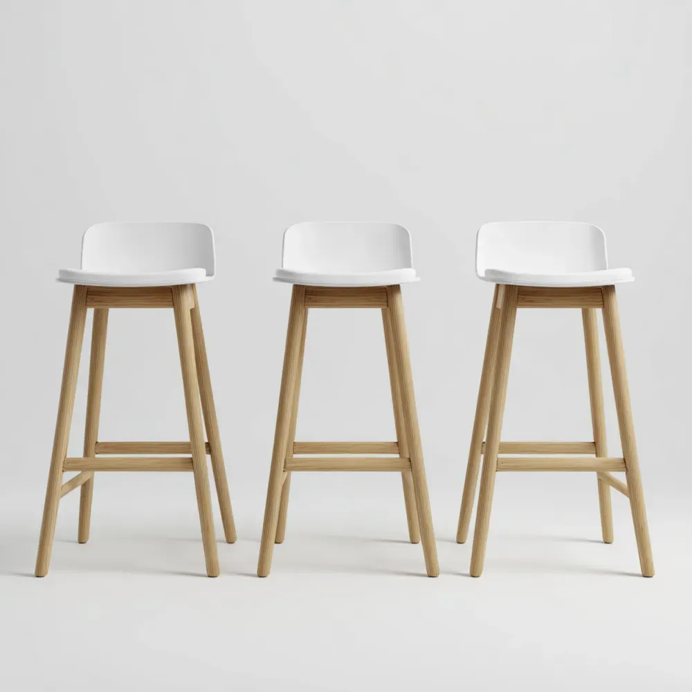 ハイチェア 木製脚 40x35x75 cm - ホワイト/ナチュラルウッド