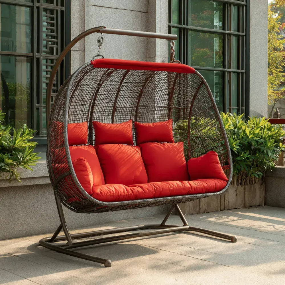 屋外用ガーデンスイングチェア 150x120x190 cm - レッド