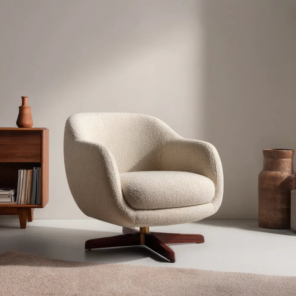 アームチェア - ファブリック張り 木製フット 85x80x75 cm – アイボリー – モダンデザイン