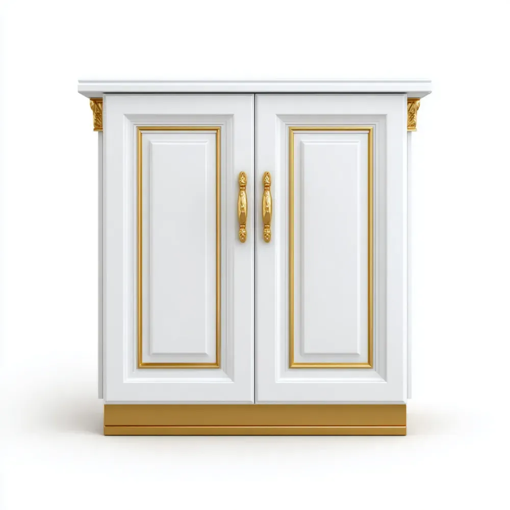 室内収納キャビネット 木製 80x40x90 cm - ホワイト/ゴールド - クラシックデザイン