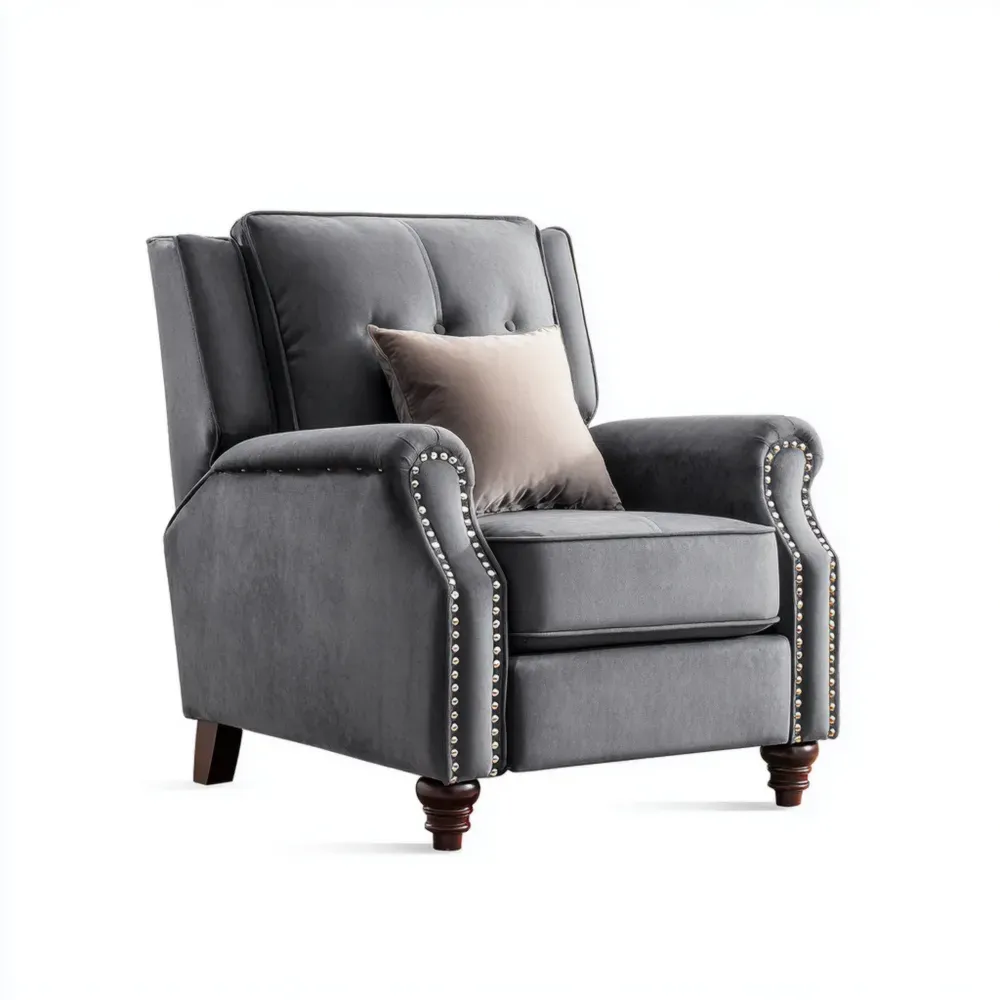 リクライニングチェア ベルベット製 75x90x100 cm – グレー – クラシックデザイン