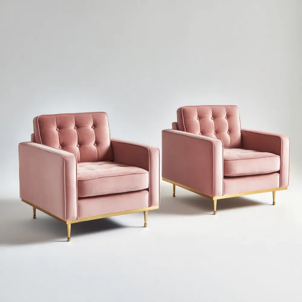 アームチェア ベルベット 75x80x85 cm – ピンクゴールド – モダンデザイン