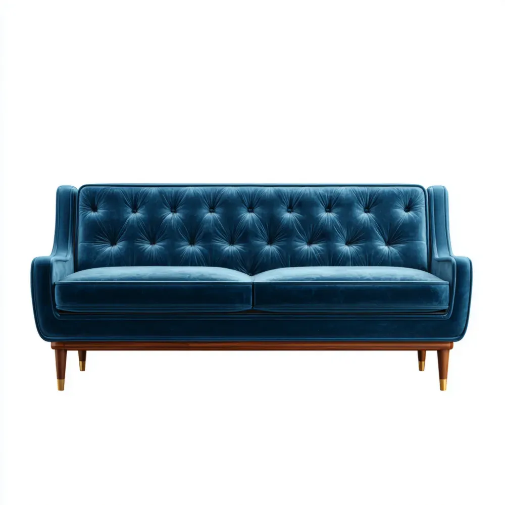 3人掛けソファ ベルベット 200x85x80 cm – ネイビー – ヴィンテージスタイル