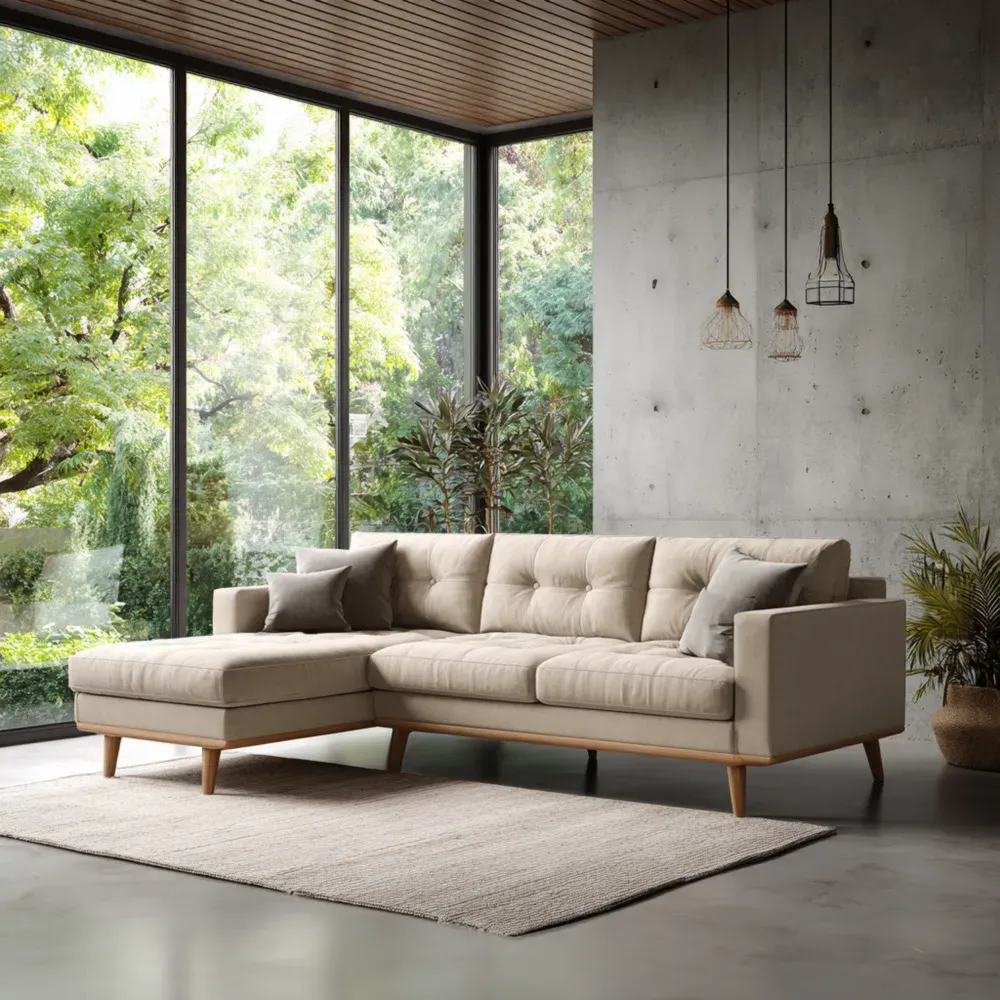 コーナーソファ ファブリック 210x80x85 cm – ベージュ – モダンデザイン