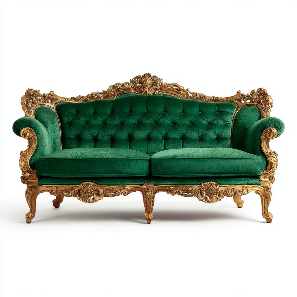 バロックスタイル ソファ 200x90x110 cm ベルベット グリーン 金色装飾