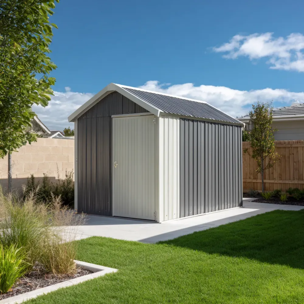 金属製 物置 2.5x3.0x2.3m グレー/ホワイト 屋根付き