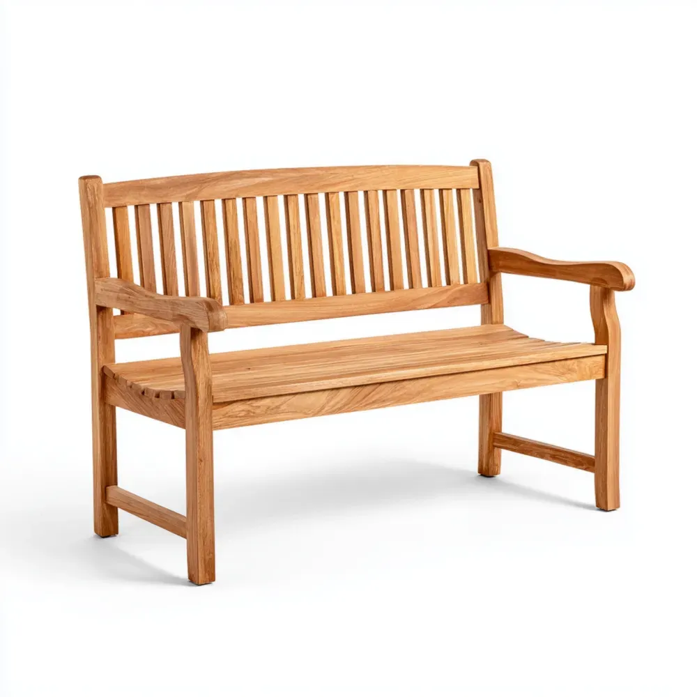 庭用ベンチ チーク材 120x62x92 cm – ナチュラル色 – クラシックデザイン