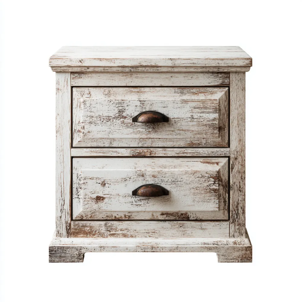 ナイトテーブル ビンテージ風 2引き出し 木製 45x35x55 cm - アンティークホワイト