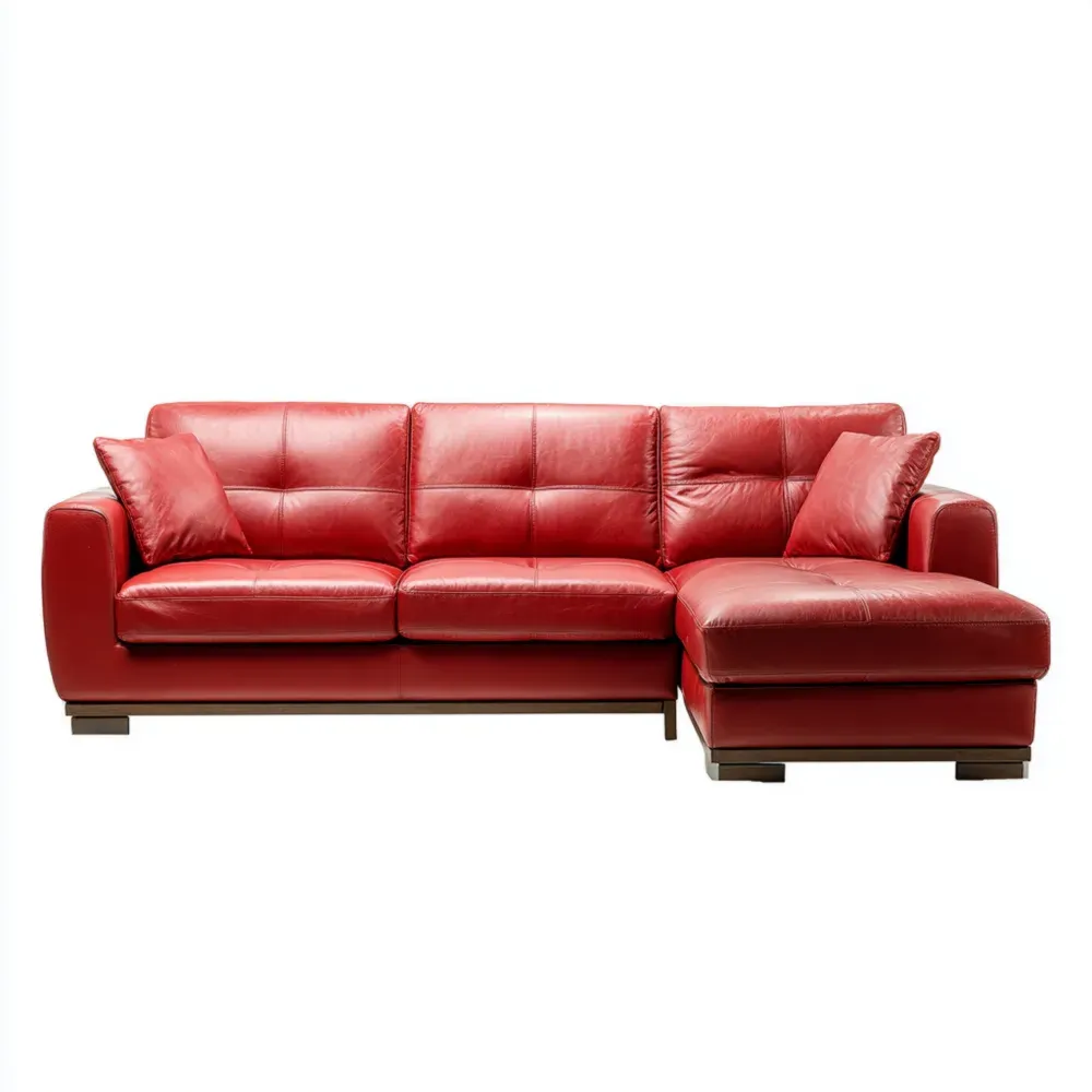 コーナーソファ 合皮 215x85x90 cm – レッド – モダンスタイル