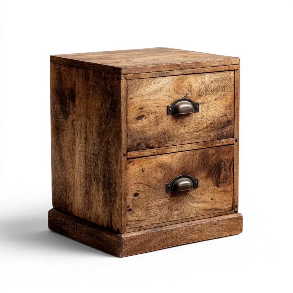 ナイトテーブル マンゴーウッド 2引き出し ヴィンテージスタイル 35x35x50 cm