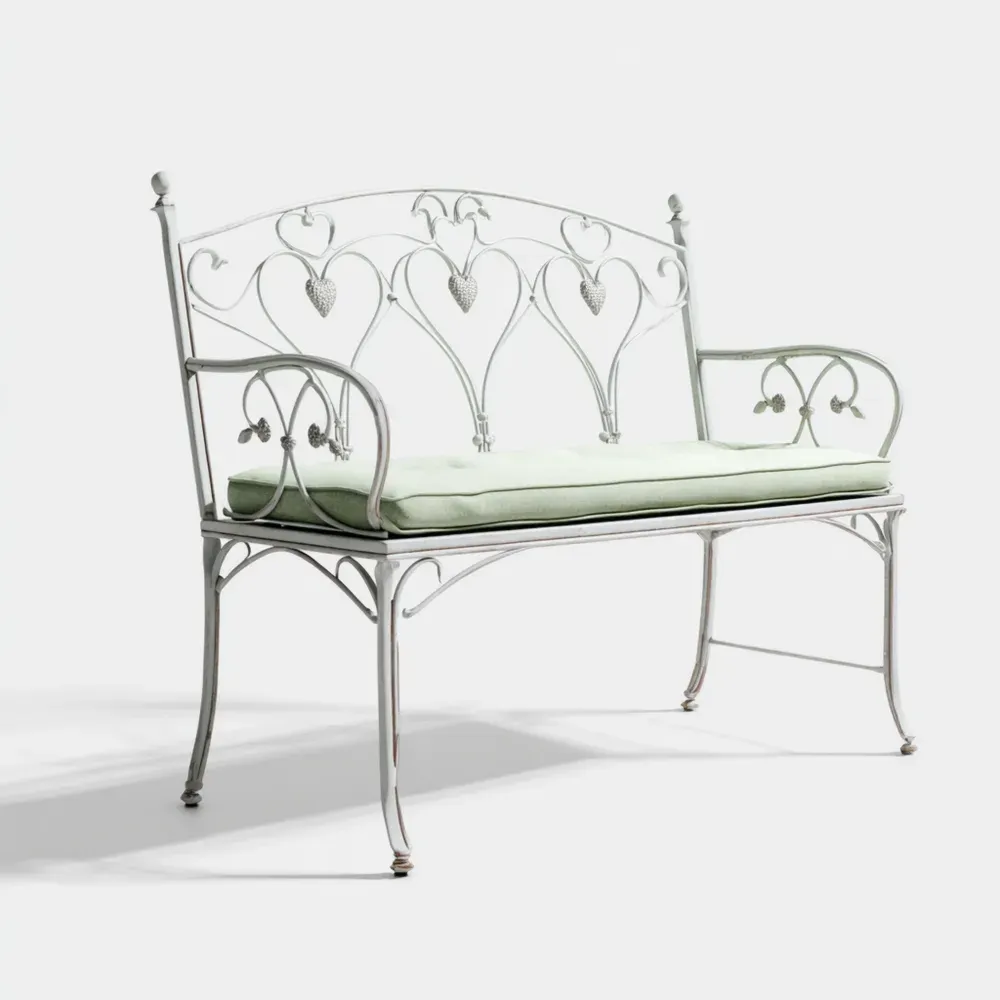 ガーデンベンチ アイアン製 クッション付き – ホワイト 120cm x 60cm x 90cm