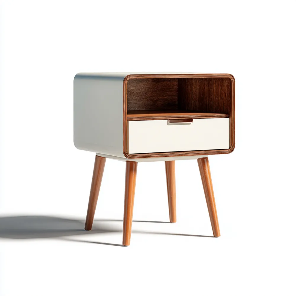 ナイトテーブル 木製レッグ 40x30x50 cm - ホワイトとウッド - ミニマルデザイン