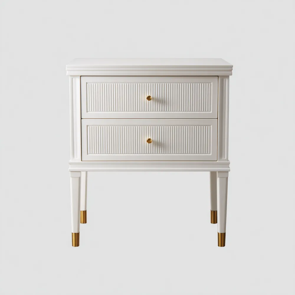 ナイトテーブル 木製 2引き出し 60x40x60cm - ホワイト - クラシックデザイン