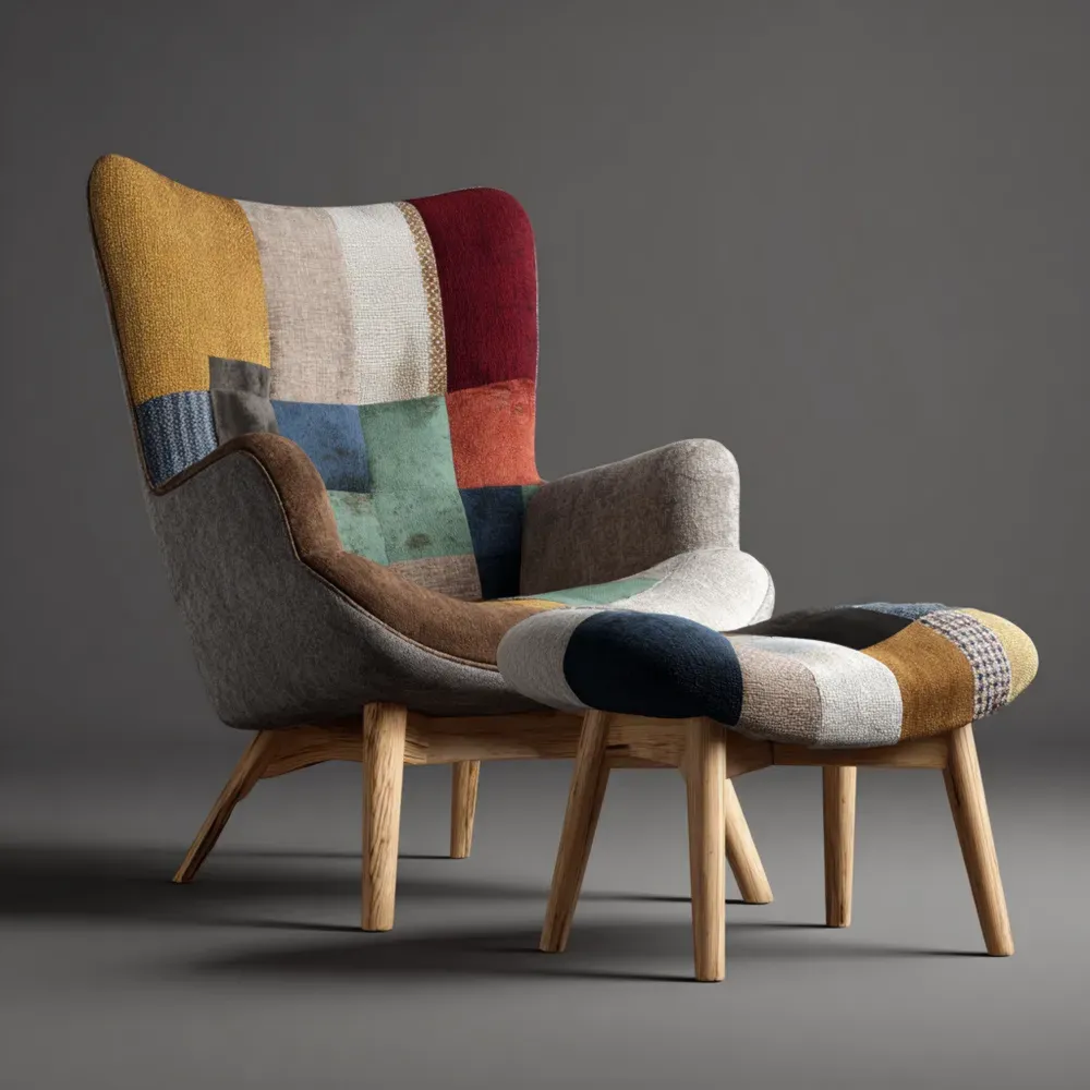 ラウンジチェア パッチワーク布地 85x75x100 cm – マルチカラー – レトロデザイン