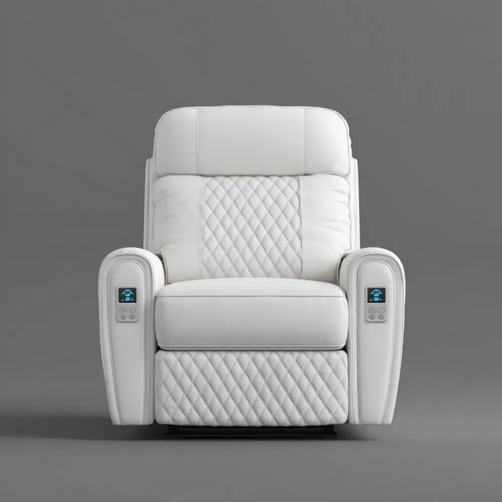 リクライニングチェア 革製 パッド入り 108x93x102cm - ホワイト モダンデザイン