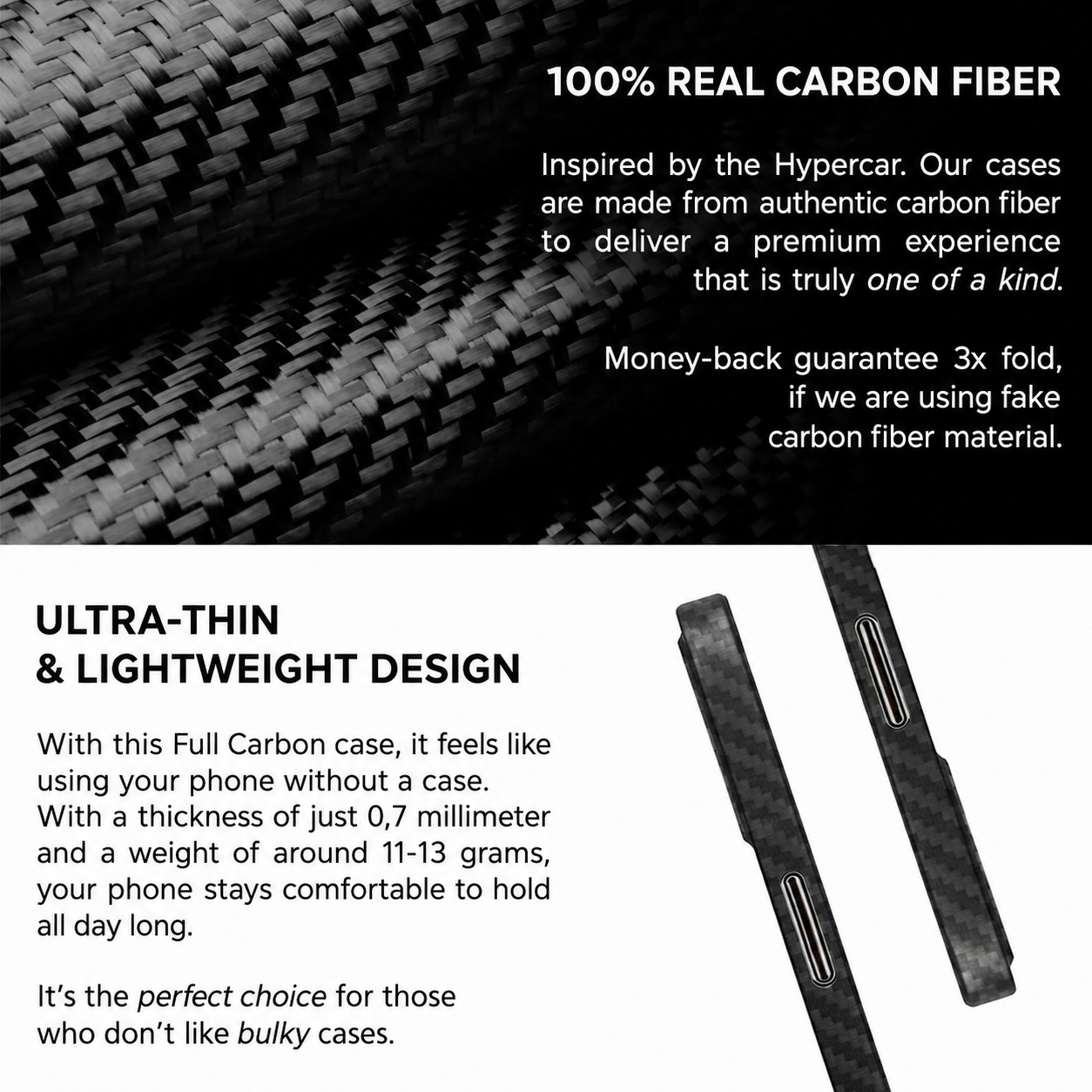 IPHONE All Series - Real Full Carbon Fiber Ultra Slim / Ultra Thin Case