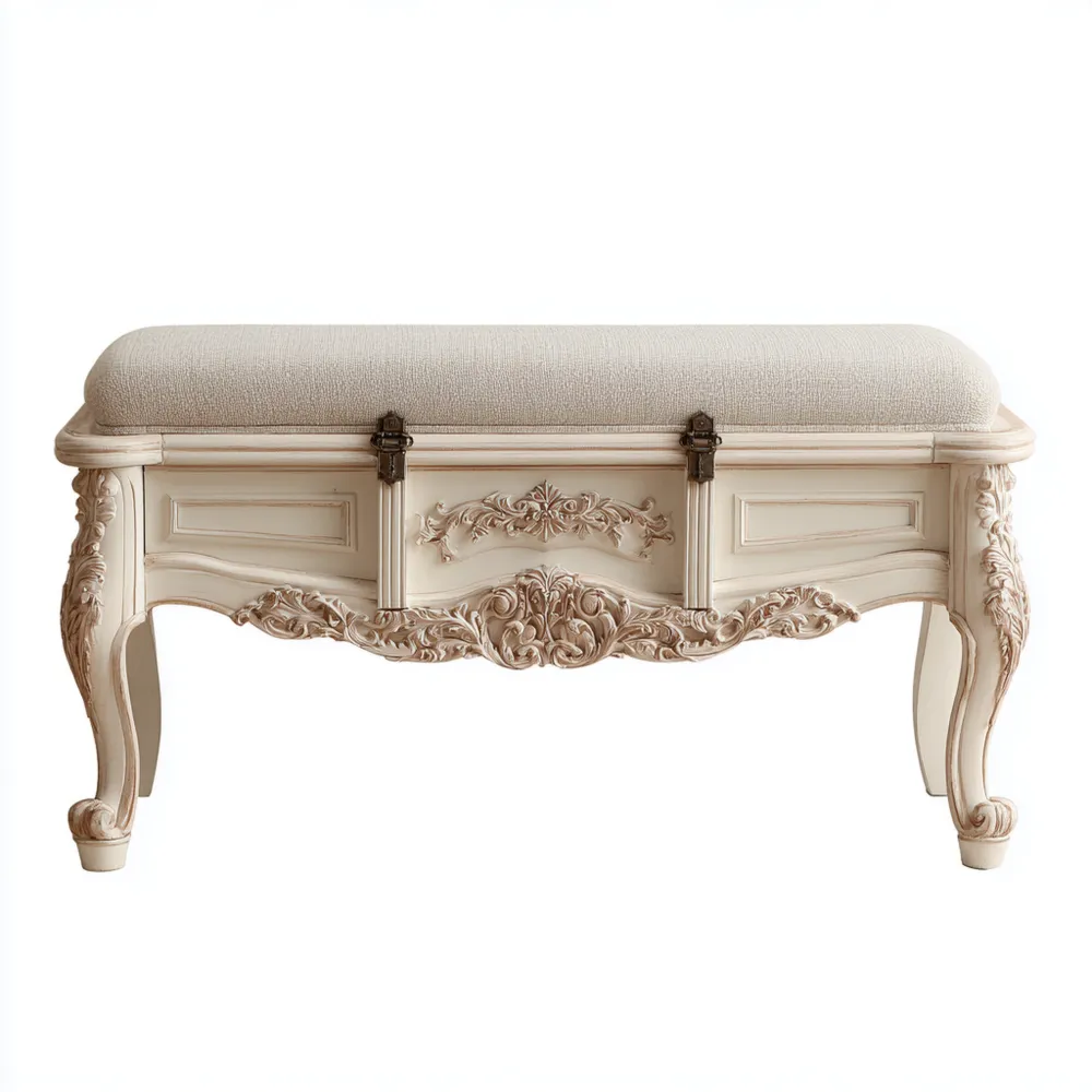 ベッドエンドベンチ クラシックウッド 100x40x45 cm – アイボリー – アンティークデザイン