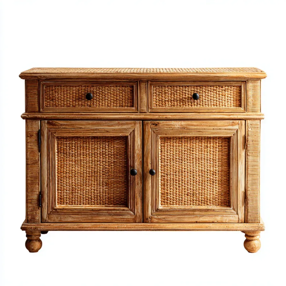 インテリアキャビネット ラタン材 90x45x75 cm - ナチュラル - ヴィンテージスタイル