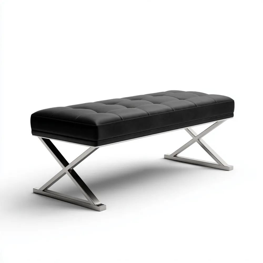 ベッドエンドベンチ レザー 120x45x40 cm – ブラック – モダンデザイン