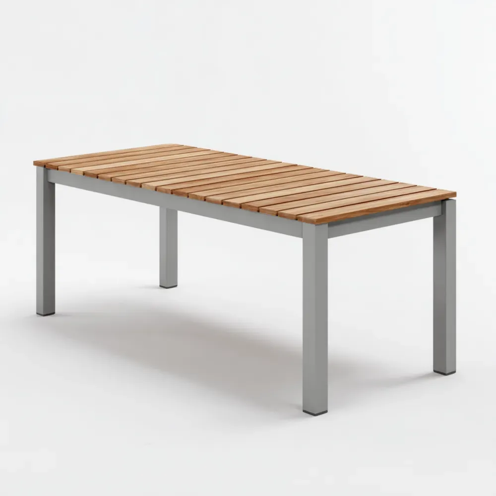 ガーデンダイニングテーブル 150x90x75 cm アルミニウムフレーム - ナチュラルウッド - モダンデザイン