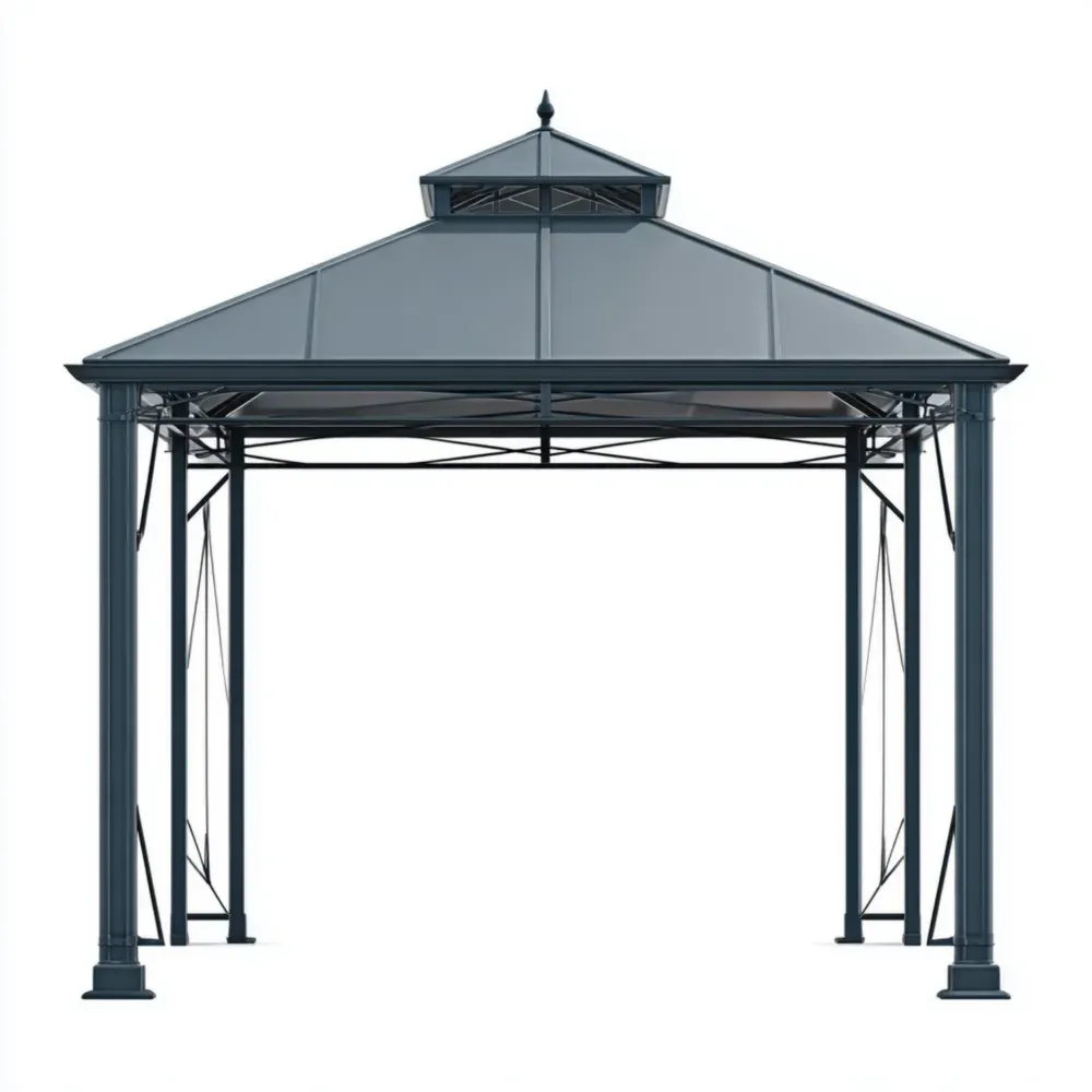 ガゼボ 金属製 3x3x2.7m – ダークグレー – 防水設計