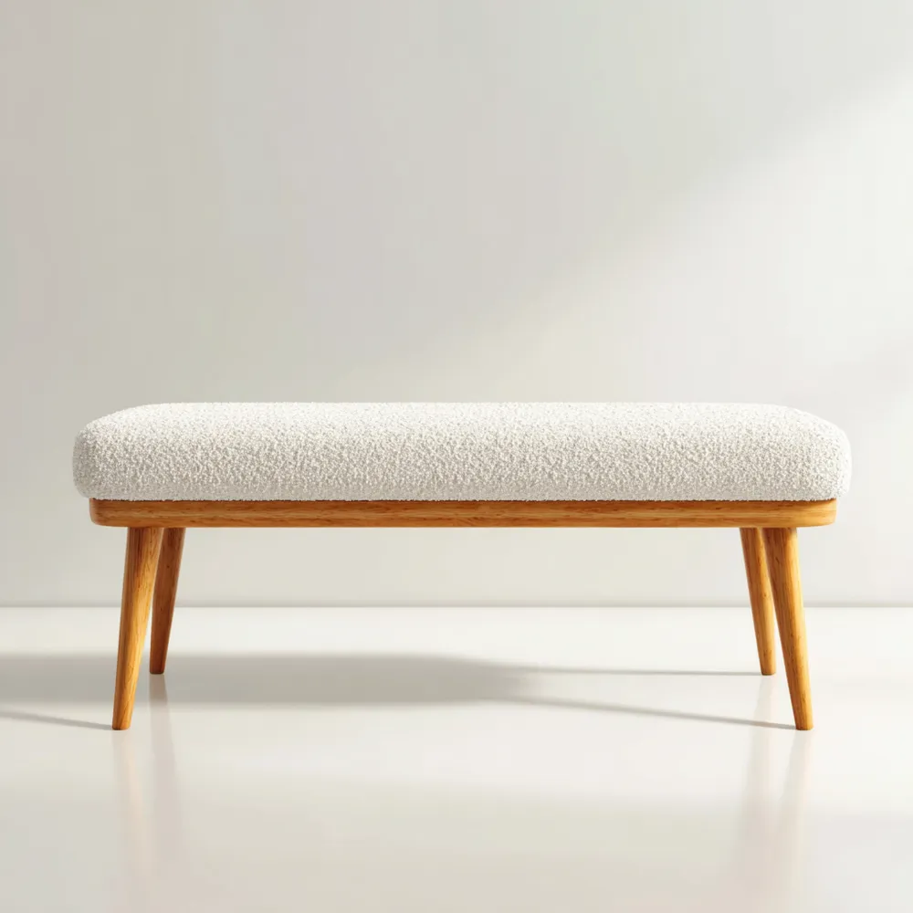 ベッドエンドベンチ ファブリックカバー 120x40x45 cm – アイボリー – ミッドセンチュリーデザイン