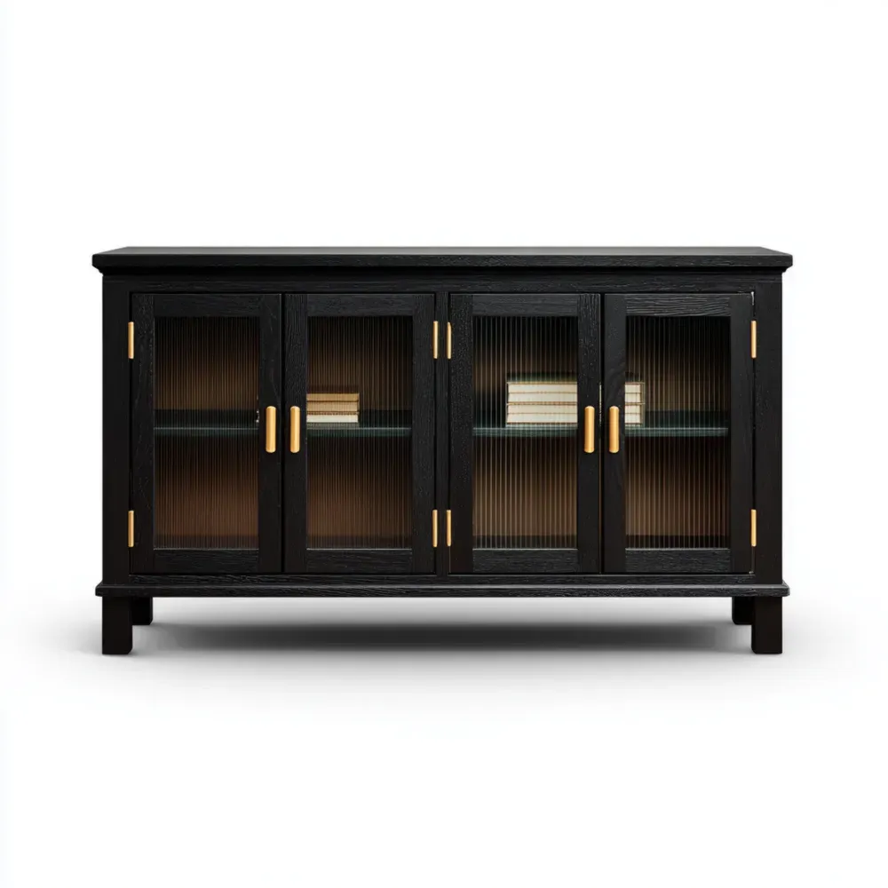 室内キャビネット 木製 120x40x80 cm – ブラック – モダンデザイン