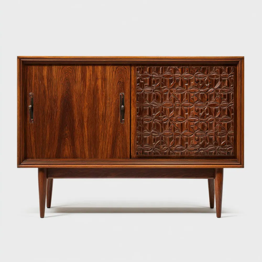 ウッドキャビネット 彫刻デザイン 120x40x80 cm - ダークブラウン - ビンテージ風