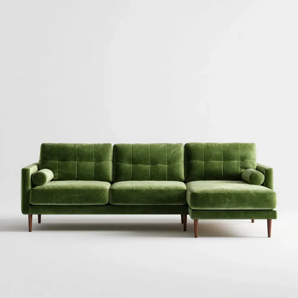 コーナーソファ ベルベット布張り 220x85x80 cm - グリーン - モダンデザイン