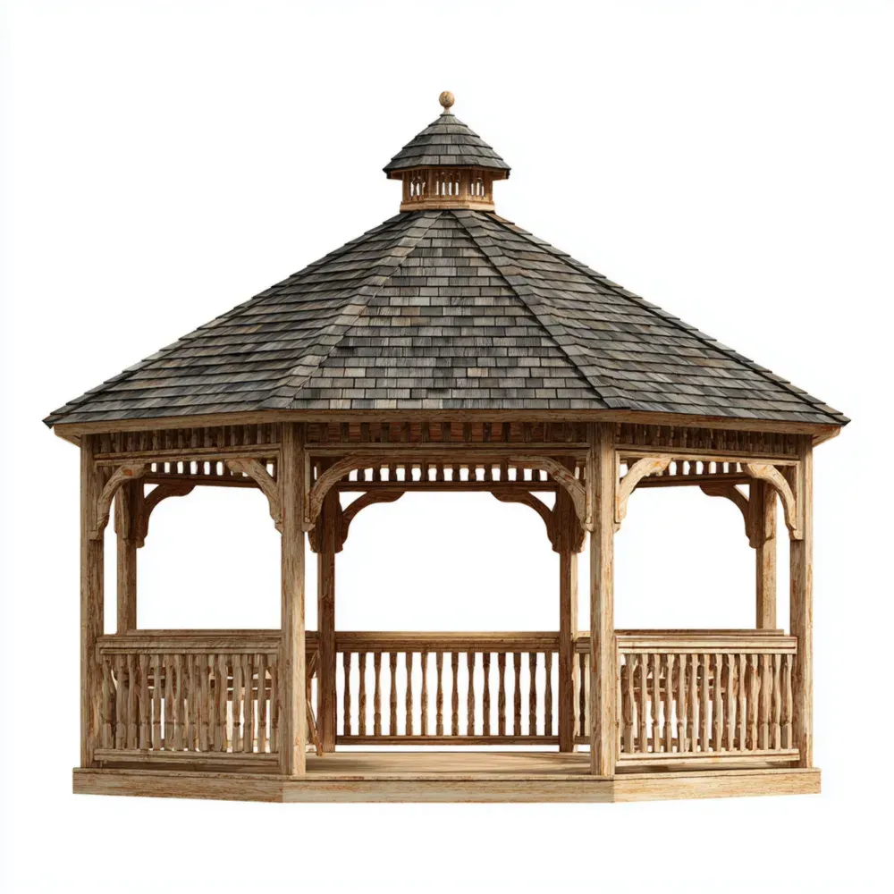 木製ガゼボ 自然木 350x350x300 cm - 伝統的デザイン