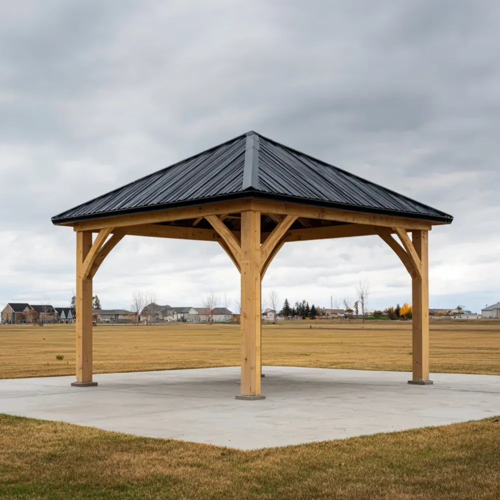 木製フレーム メタルルーフ 300x300x250 cm パーゴラ - ナチュラル/ブラック