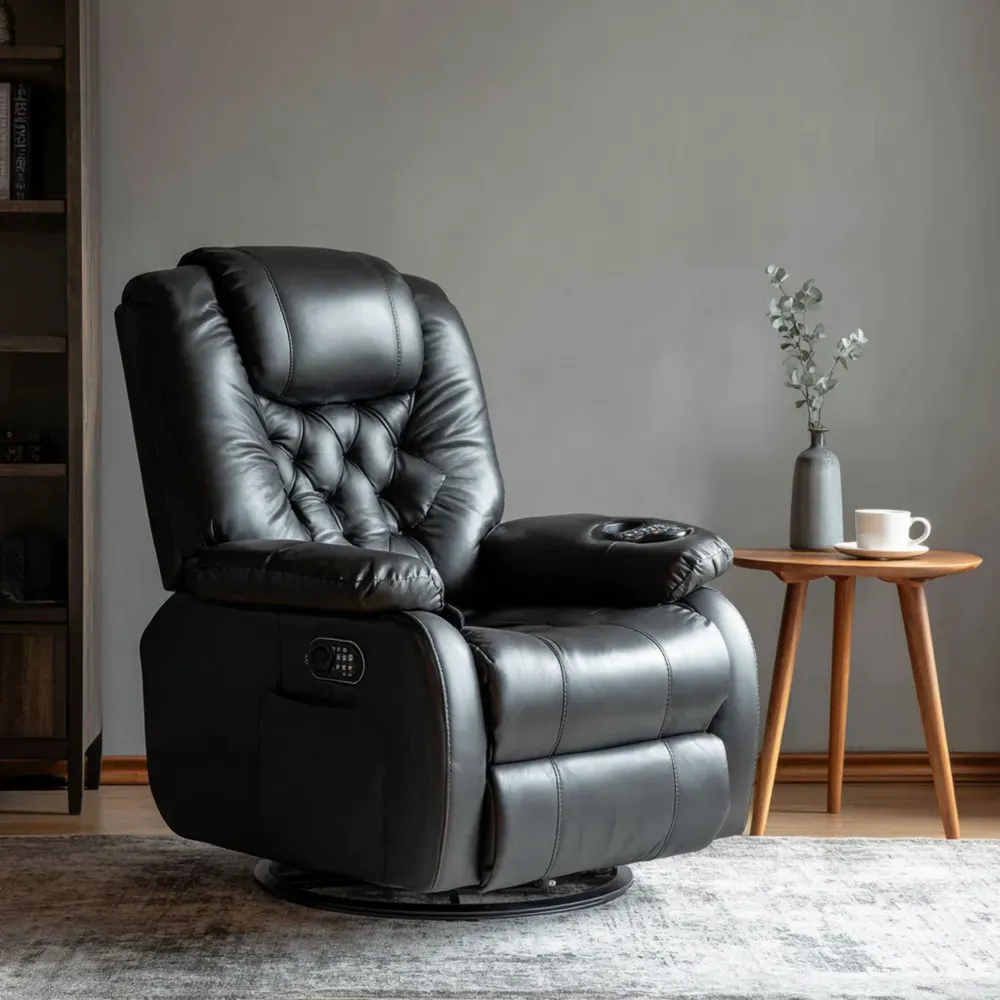 リクライニングチェア 合成革 90x85x100 cm - ブラック