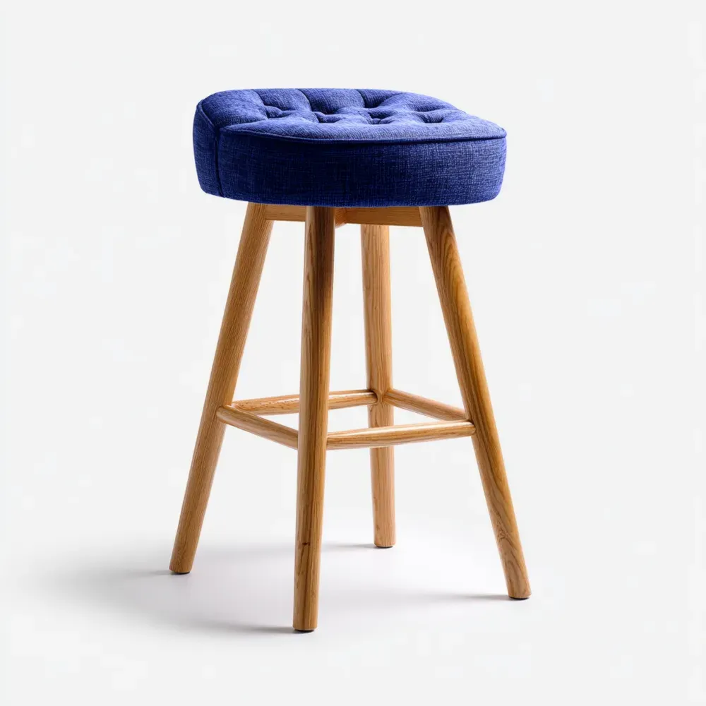 バースツール ファブリック 35x35x75 cm – ブルー – ナチュラルウッド仕上げ