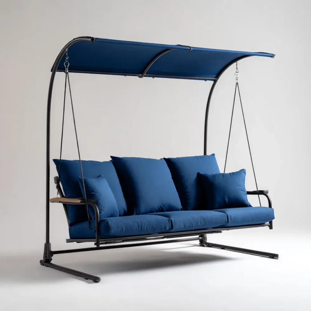 ガーデンスイングチェア 屋外用シート 金属フレーム 200x120x164 cm – ブルー – モダンデザイン