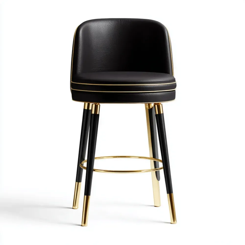 ハイチェア 合成革 40x38x75cm ブラック/ゴールド モダンデザイン