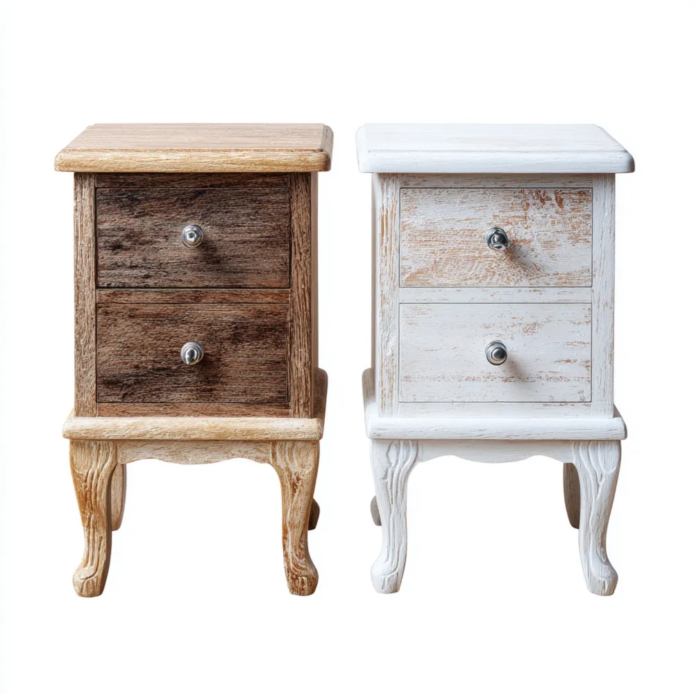 ナイトテーブル 木製 2引き出し アンティーク風 35x30x60 cm – ブラウン/ホワイト