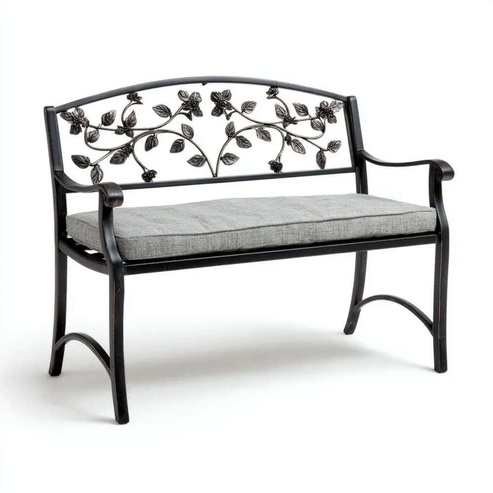 ガーデンベンチ 金属製 120cm x 60cm x 90cm 花模様 - ブラック