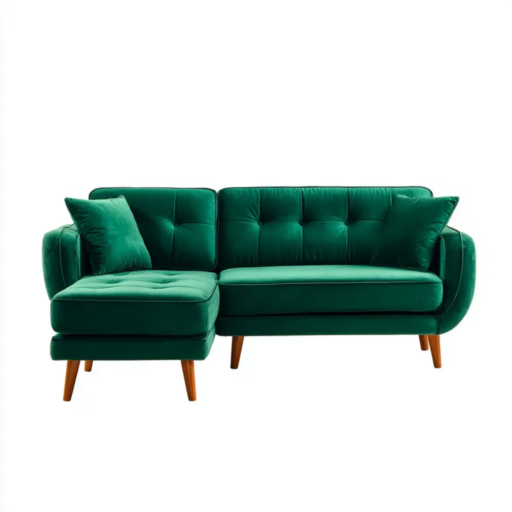 コーナーソファ ベルベット張り 200x80x85 cm – エメラルドグリーン – ミッドセンチュリーモダン
