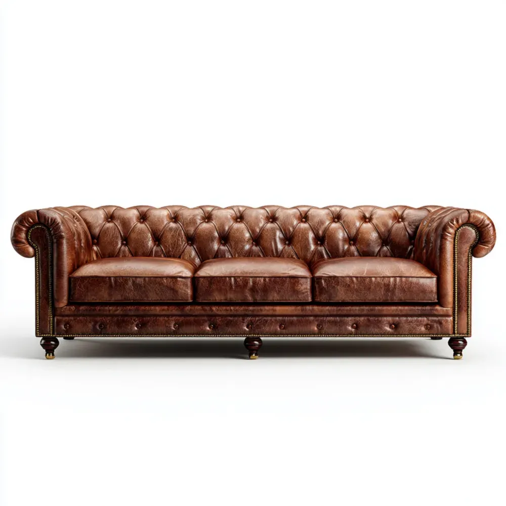 ソファセット 本革 220x95x75 cm – ブラウン – クラシックデザイン