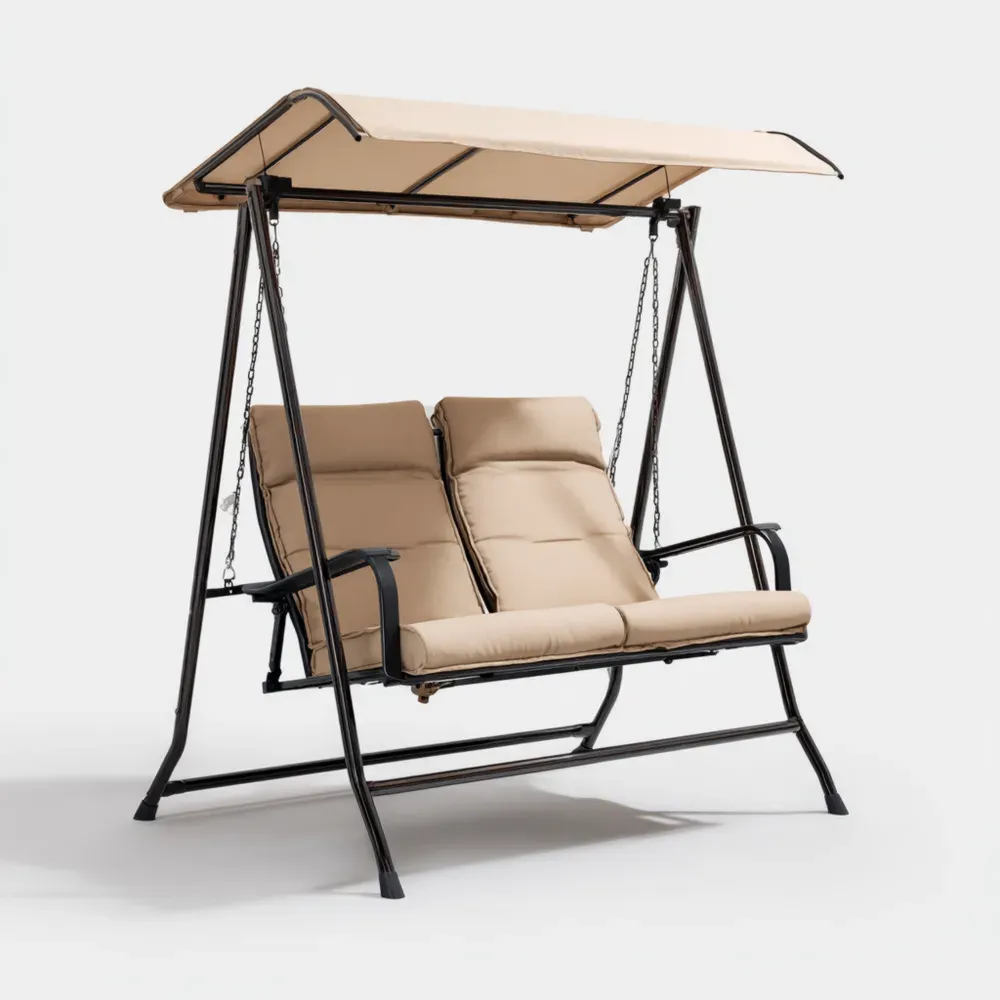 ガーデンスイングチェア 金属フレーム 140x110x160 cm – ベージュ