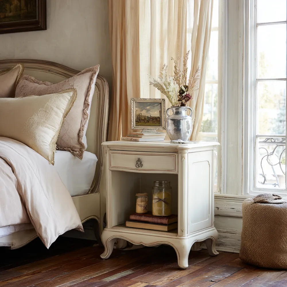 ナイトテーブル 木製 45x35x60 cm – クリーム色 – ヴィンテージスタイル