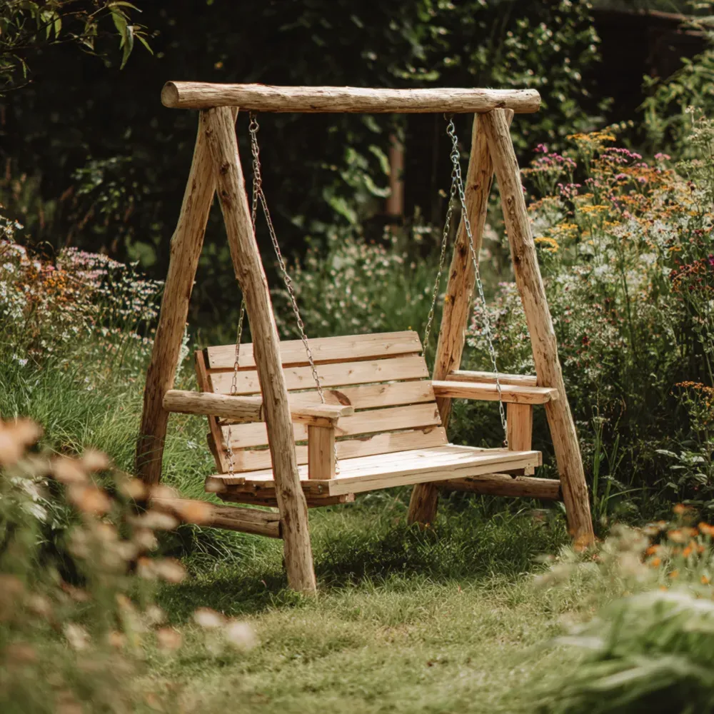 ガーデンスイングチェア 150x100x200 cm 木製 自然仕上げ - ナチュラルデザイン