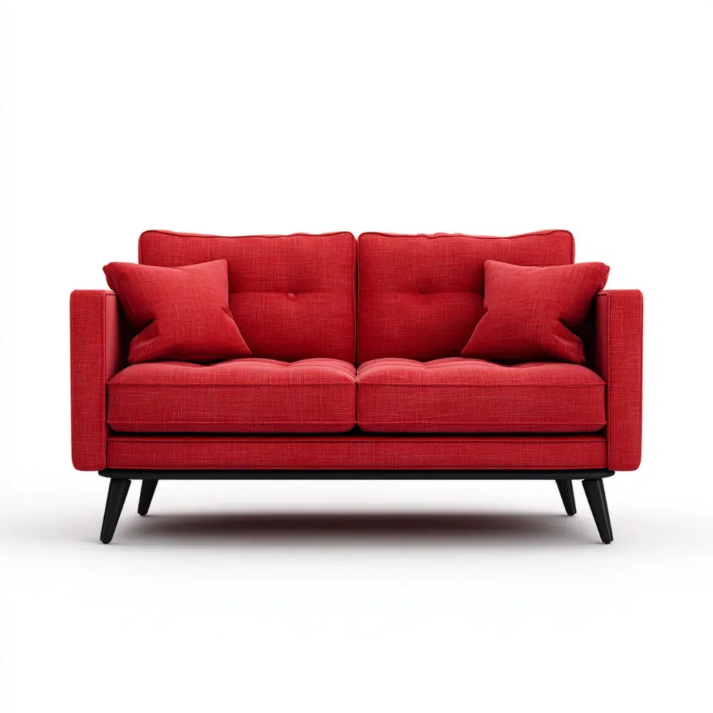 2人掛けソファ ファブリック 130x75x85 cm - レッド - ミッドセンチュリー風