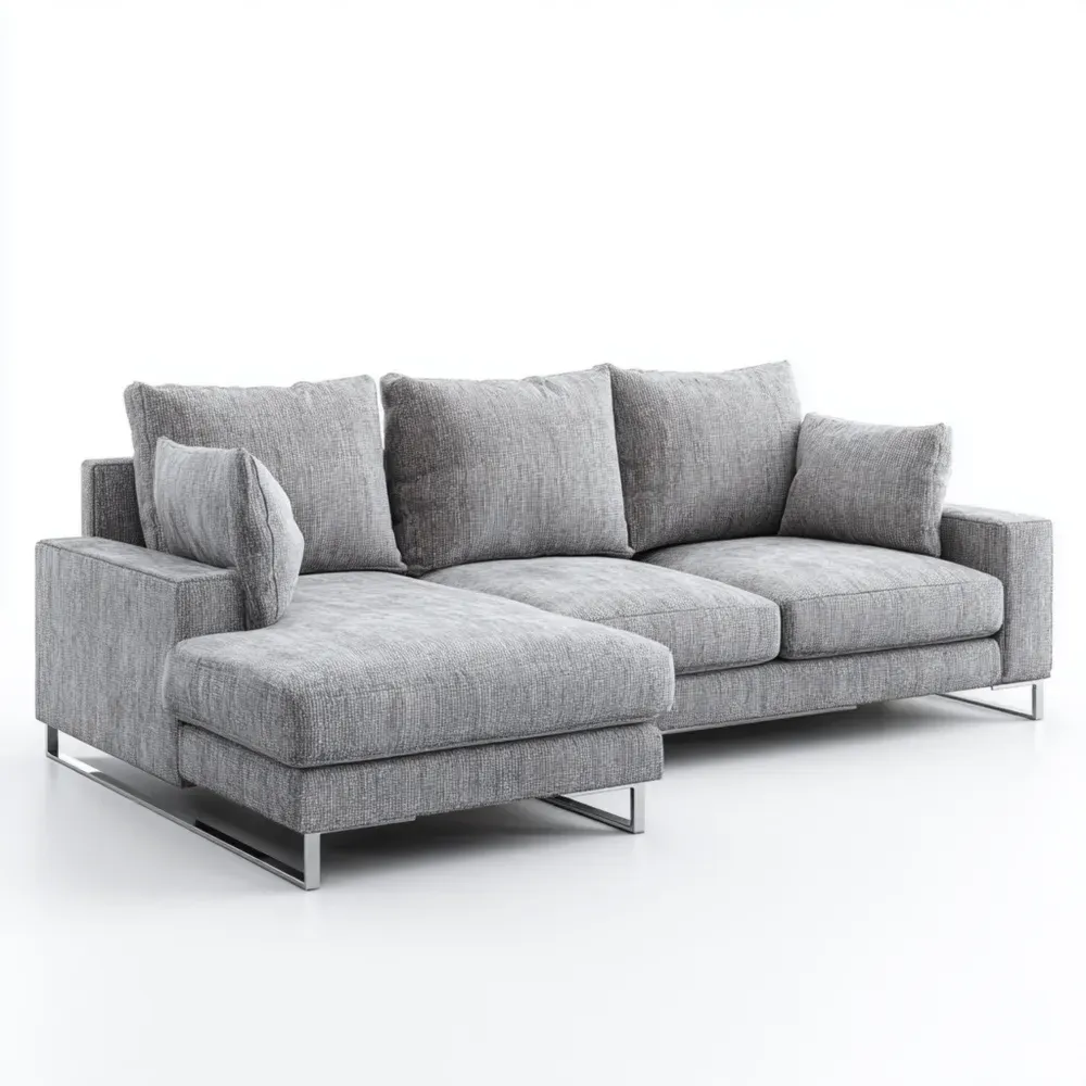 モダンデザイン ソファセット 布製 200x100x85 cm – グレー L字型モジュラー