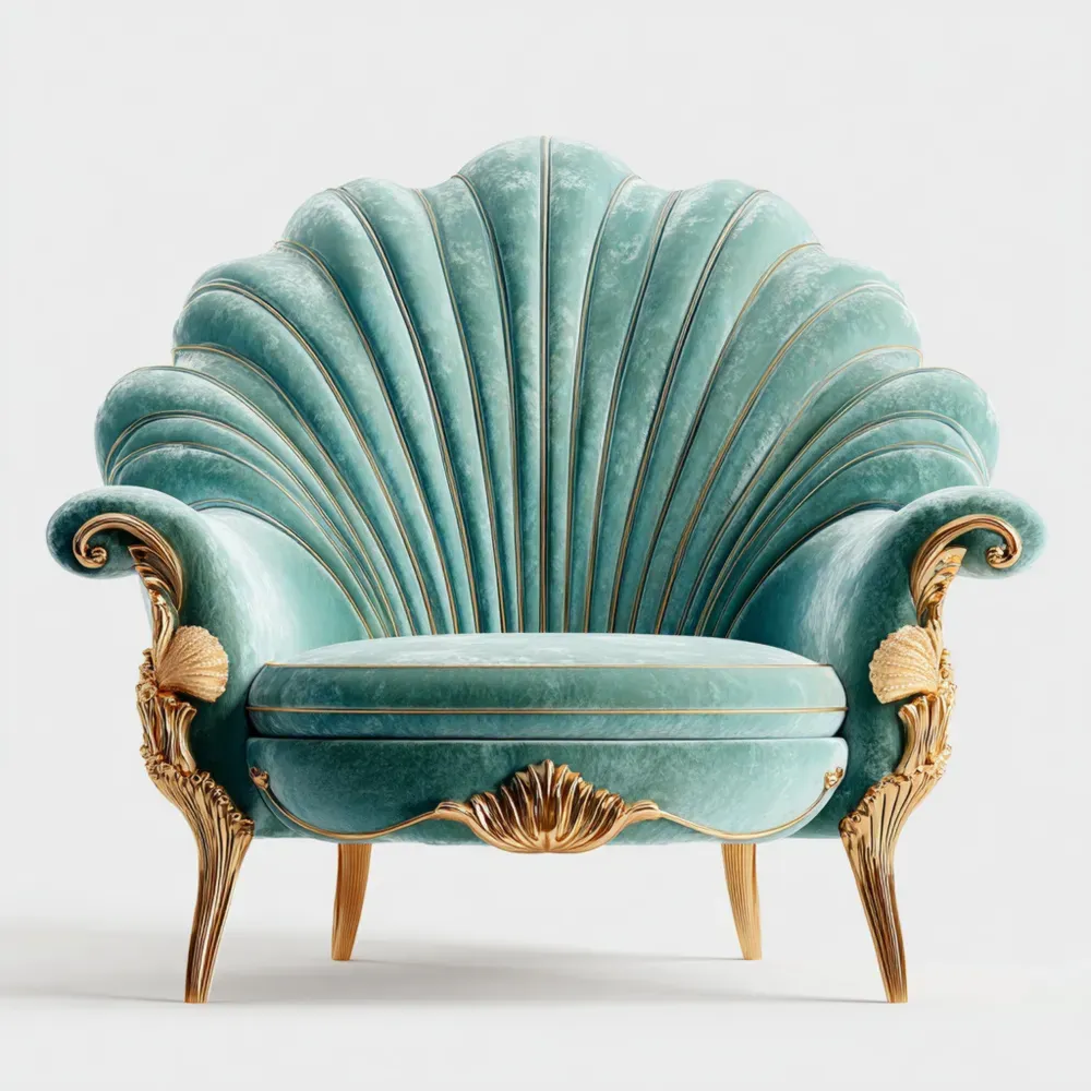 ベルベット素材 貝殻デザイン アームチェア 120x90x100 cm – ターコイズ – アートデコスタイル