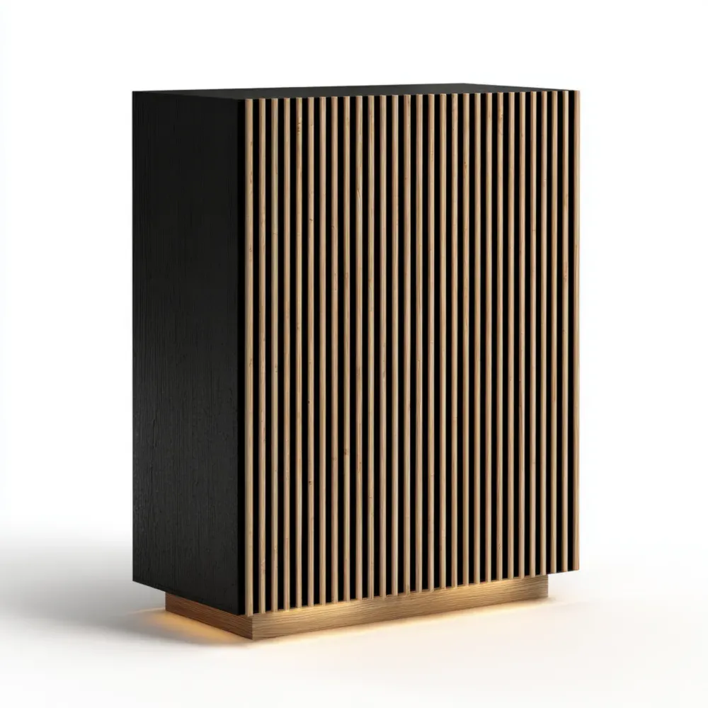 室内収納キャビネット 木製 90x40x120 cm – ブラック/ナチュラル – モダンスタイル