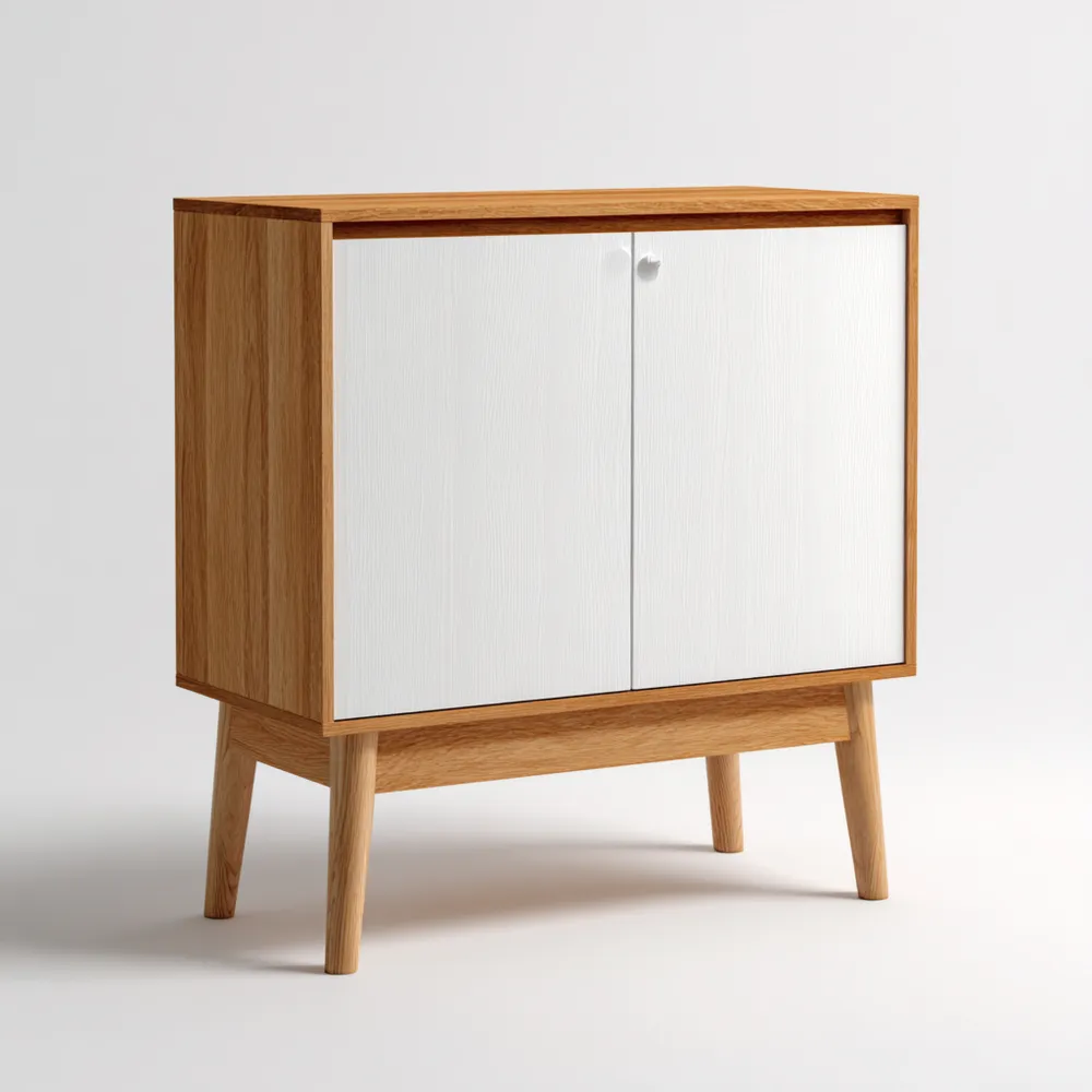 キャビネット ウッドフレーム 70x40x85 cm - ナチュラル/ホワイト - ミッドセンチュリーデザイン