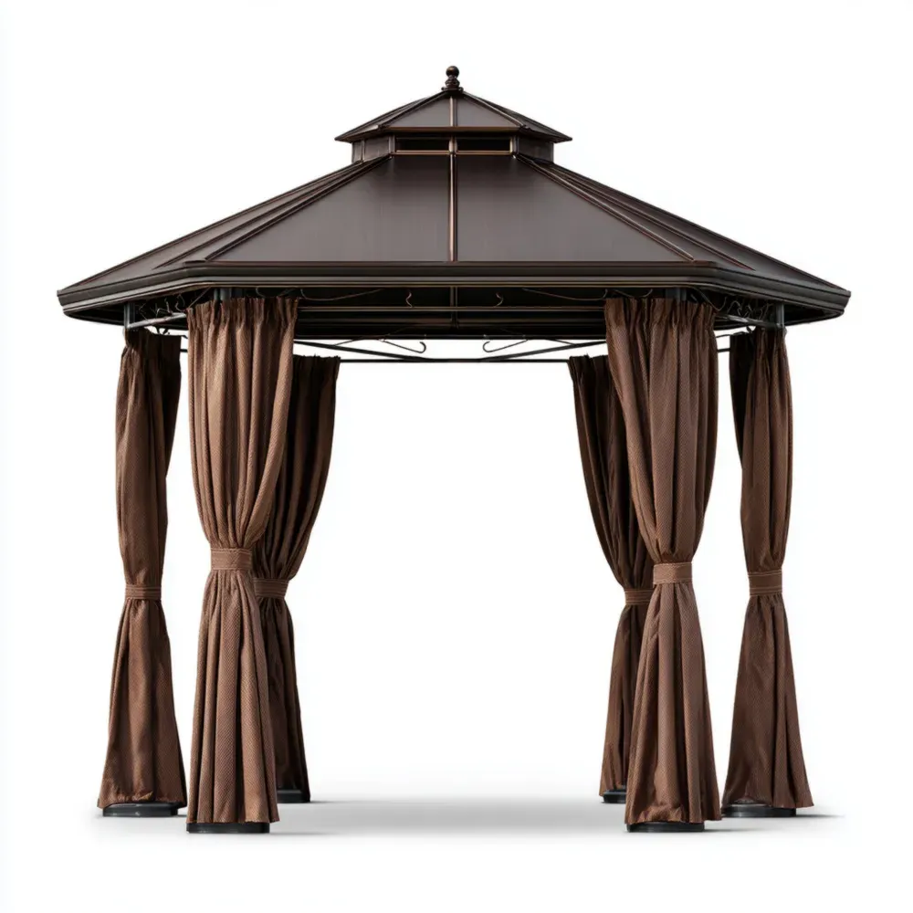 アルミニウム ガゼボ 3x3x2.6m - ブラウン - 防水カーテン付き