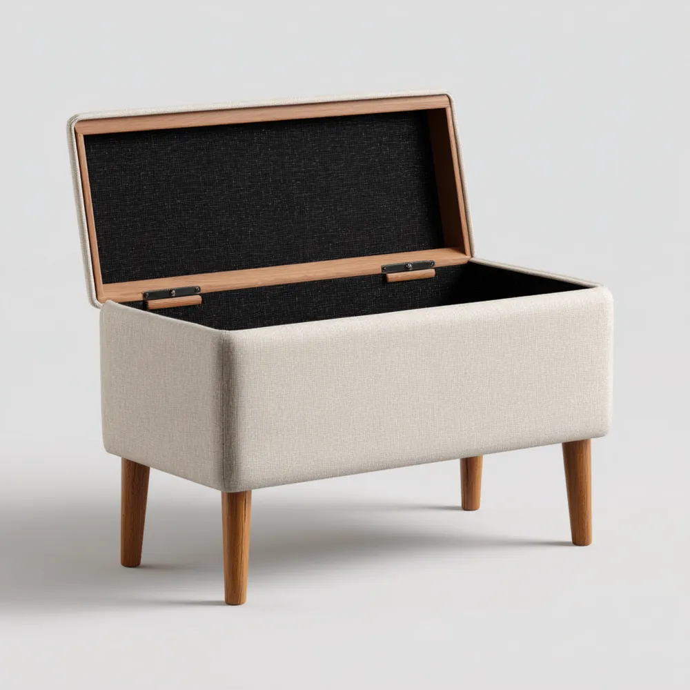 ベッドエンドベンチ リネン生地 80x40x45cm – ベージュ – 収納付き